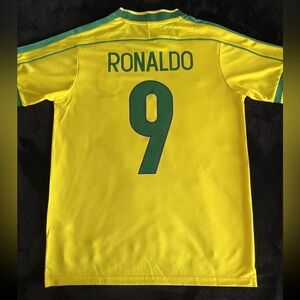 Ronaldo #9 Brazil Retro M-XL Yellow Home Soccer Jersey 1998